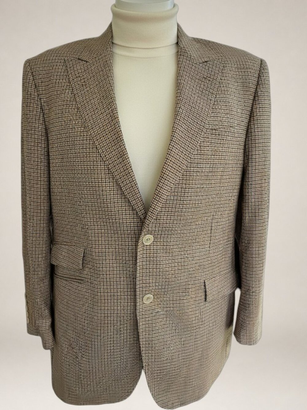 Azione Super 150's Wool Blazer 44R Made in Italy Biella Blue Brown Micro Check